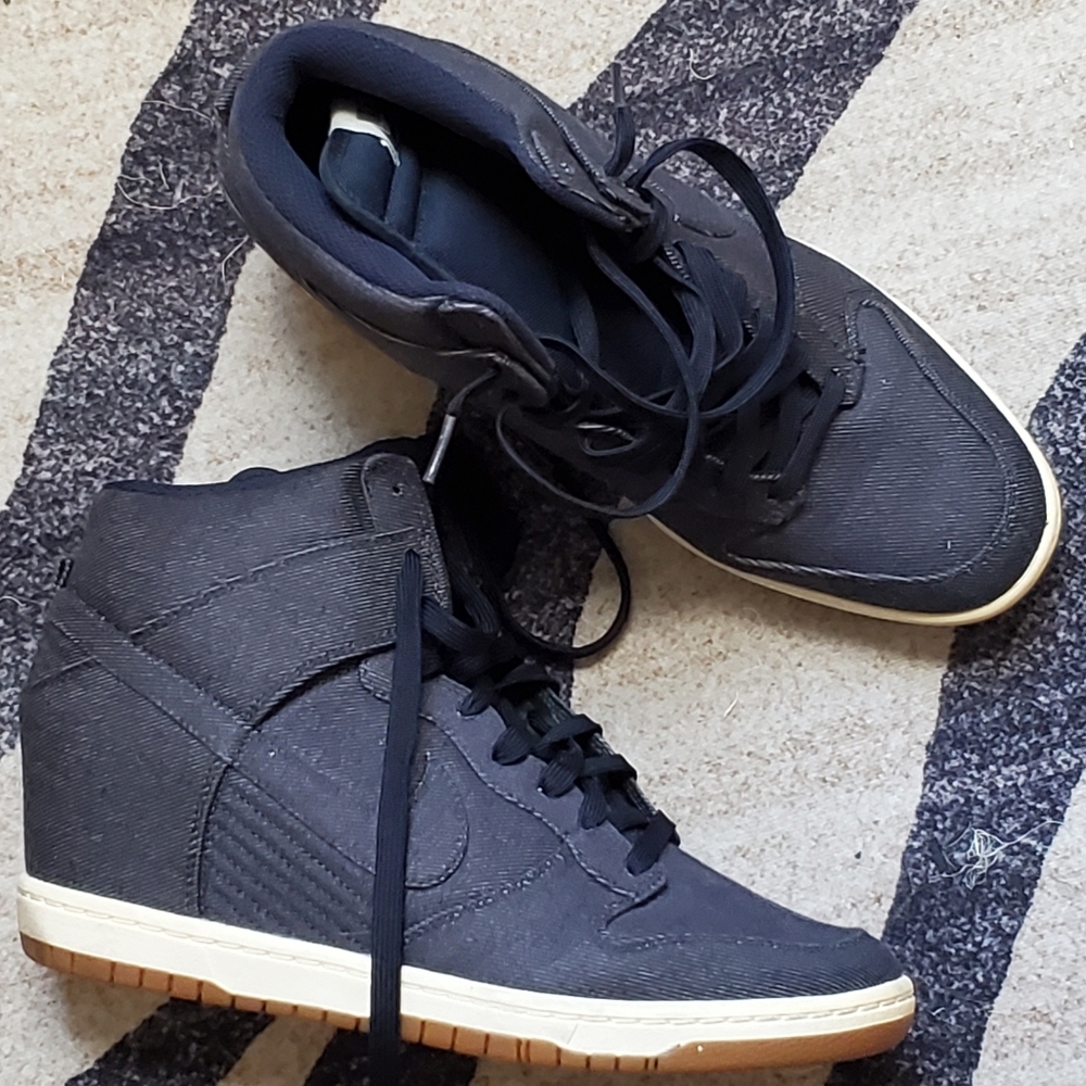 Nike Dunk Sky Hi High Top Denim Wedge Sneakers